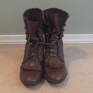 Brown leather lace up boots